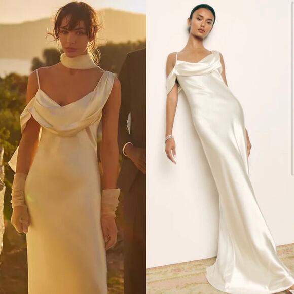 New Reformation Ronda Silk Dress Ivory - Picture 2 of 6